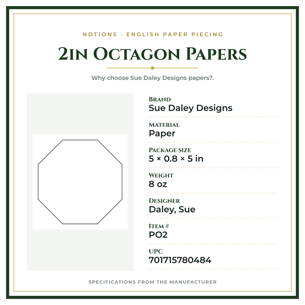 Product Specifications – 2in Octagon Papers