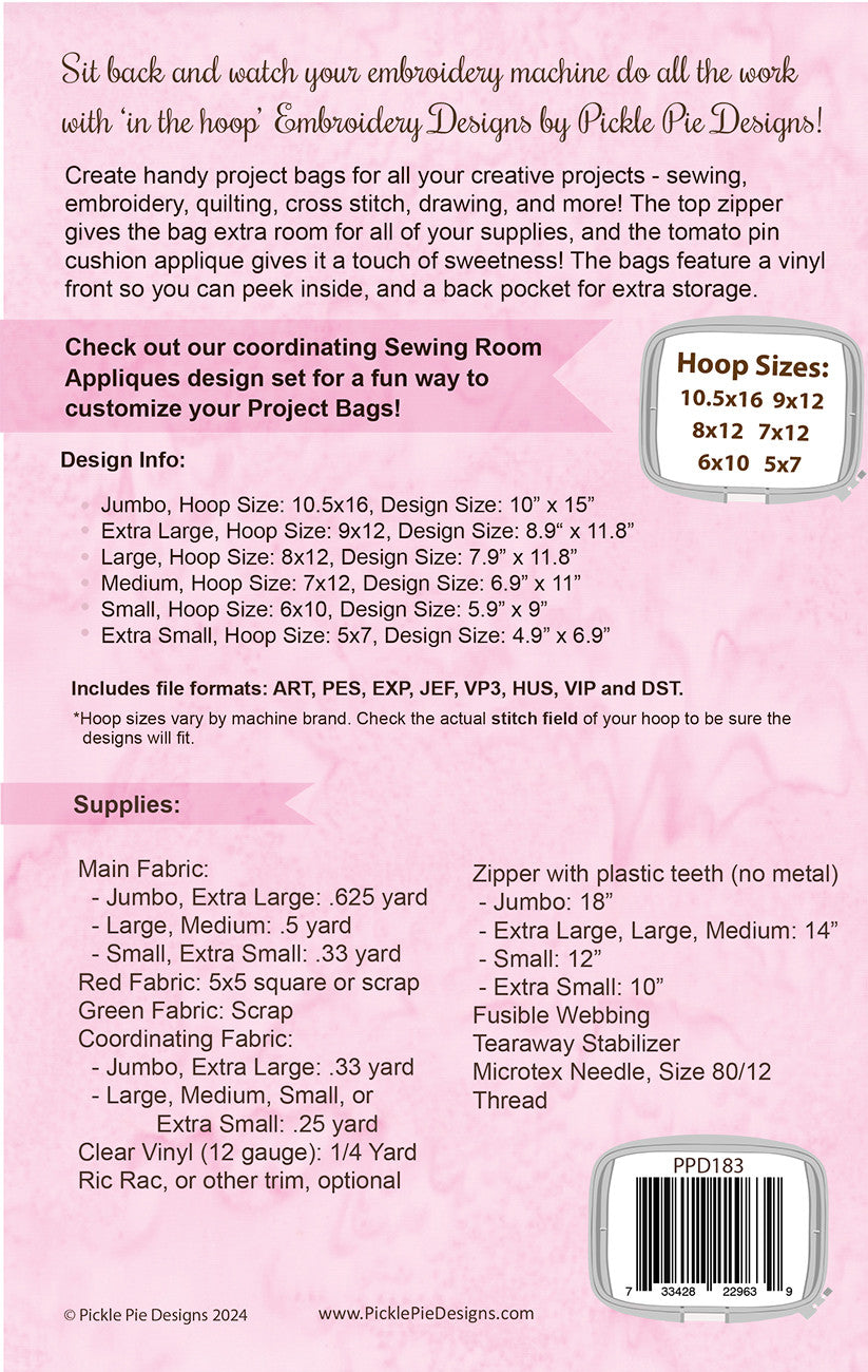 Project Bags In the Hoop Machine Embroidery Design Set