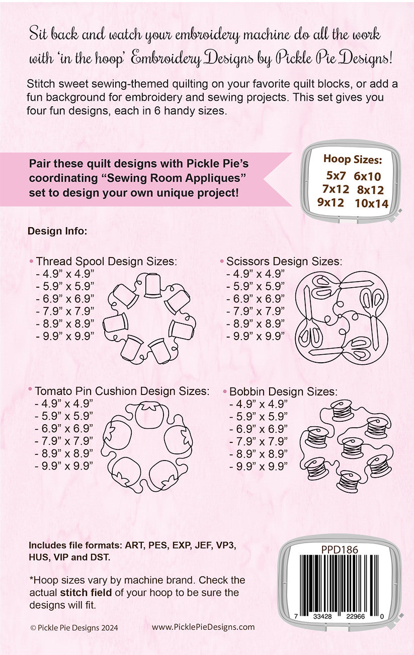 Sewing Room Quilt Motifs & Project Backgrounds Machine Embroidery Design Set