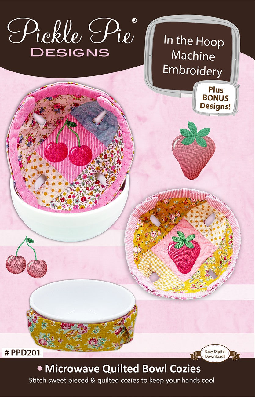Microwave Quilted Bowl Cozies In the Hoop Machine Embroidery Design Set