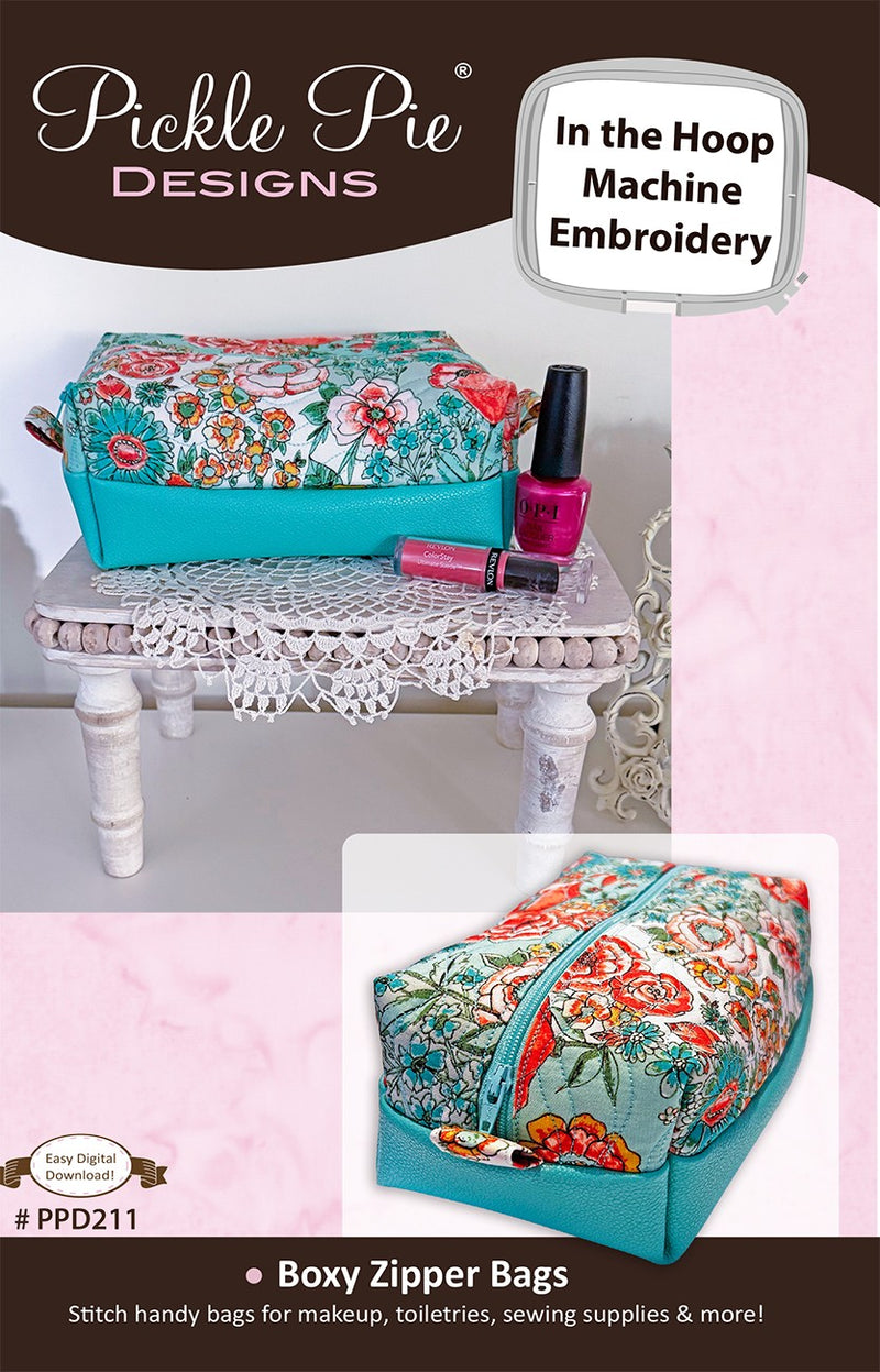 Boxy Zipper Bags In the Hoop Machine Embroidery Design Project