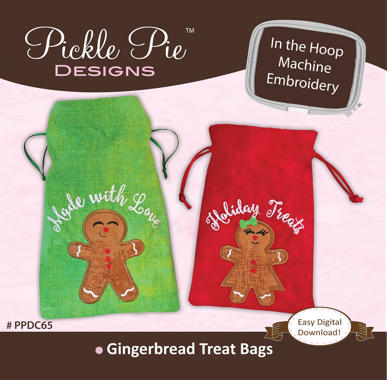 Gingerbread Treat Bags In the Hoop Machine Embroidery Design