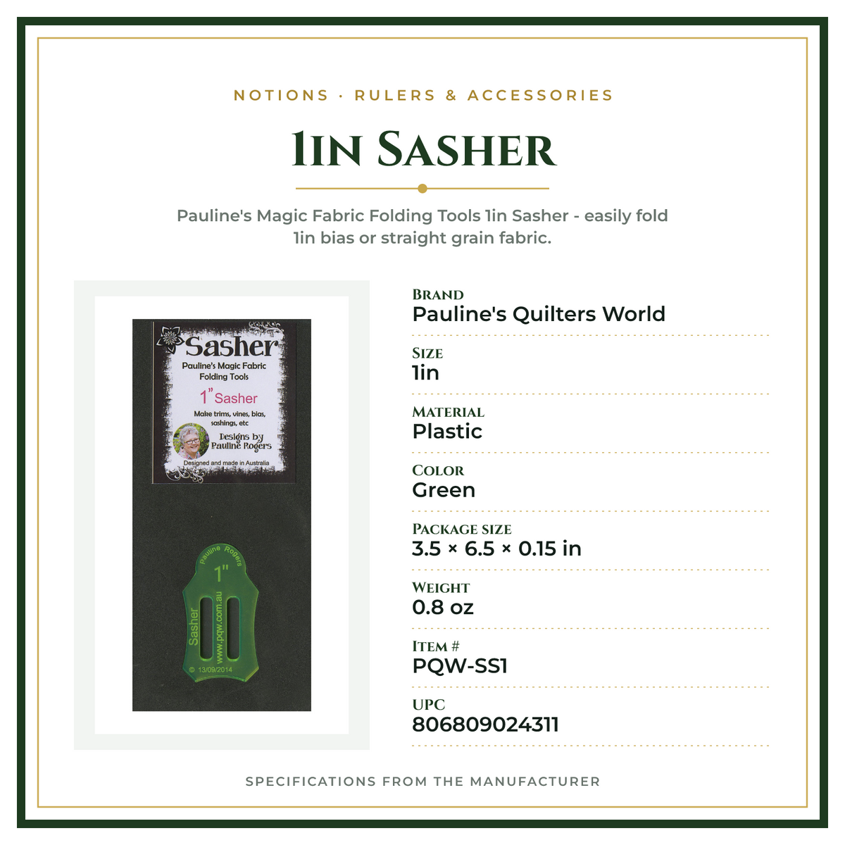 Product Specifications – 1in Sasher