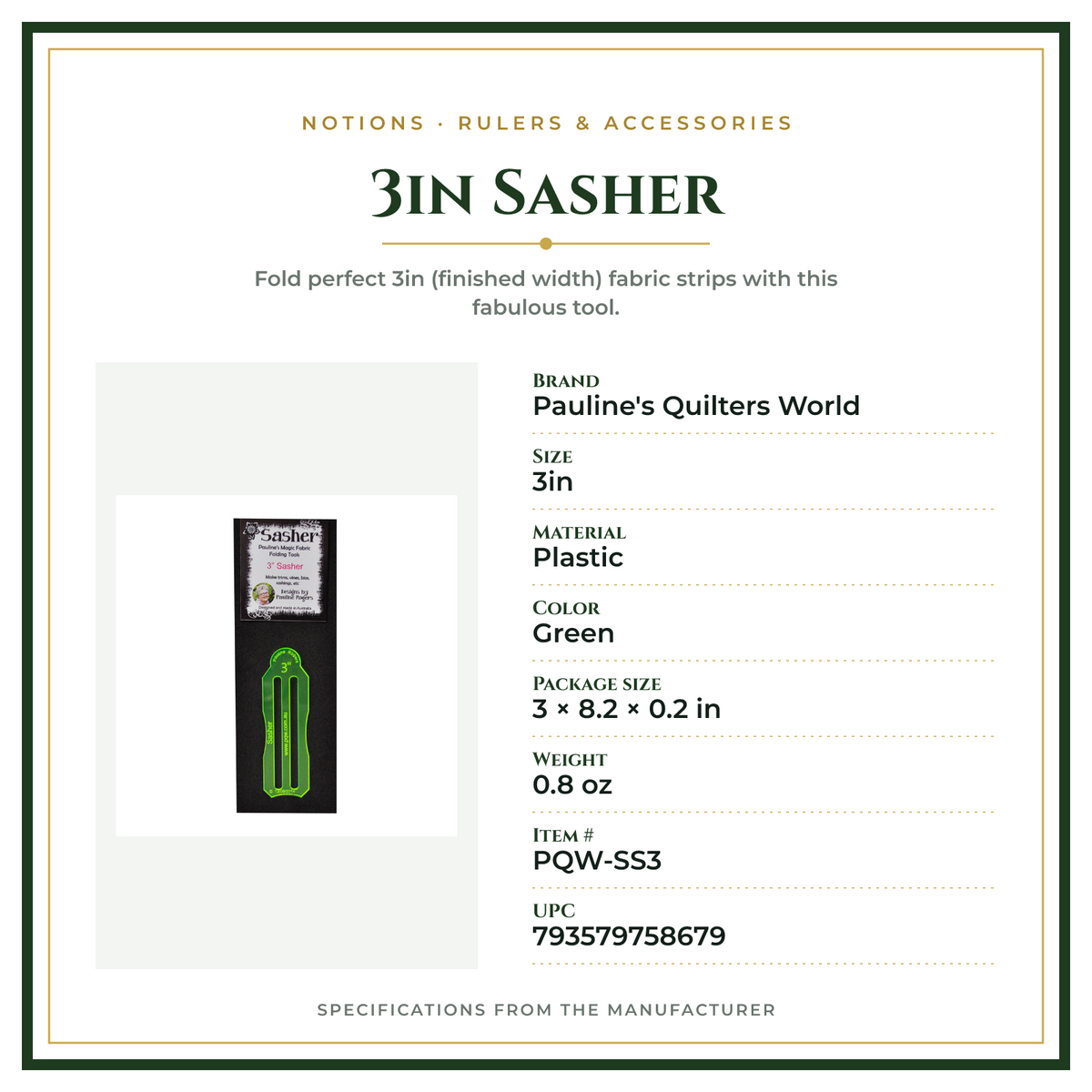 Product Specifications – 3in Sasher