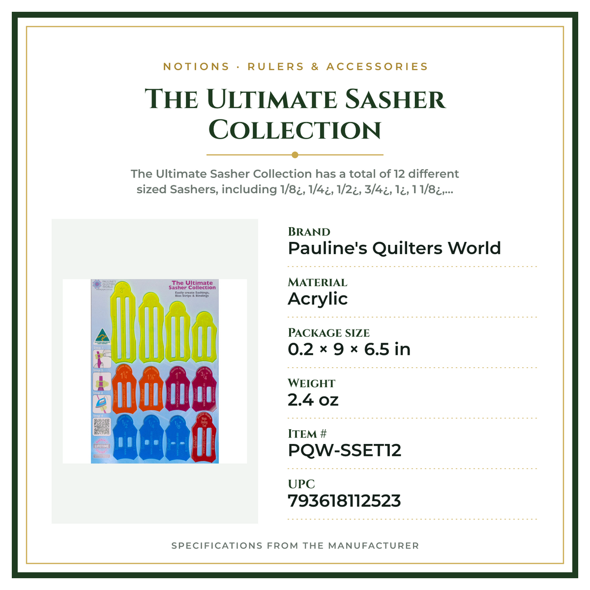 Product Specifications – The Ultimate Sasher Collection
