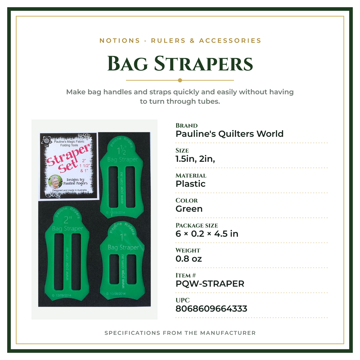 Product Specifications – Bag Strapers