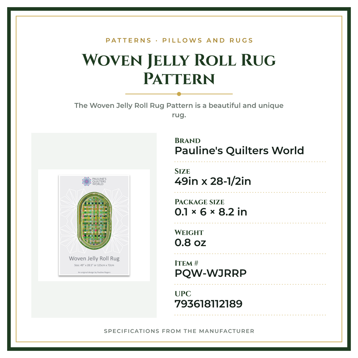 Product Specifications – Woven Jelly Roll Rug Pattern