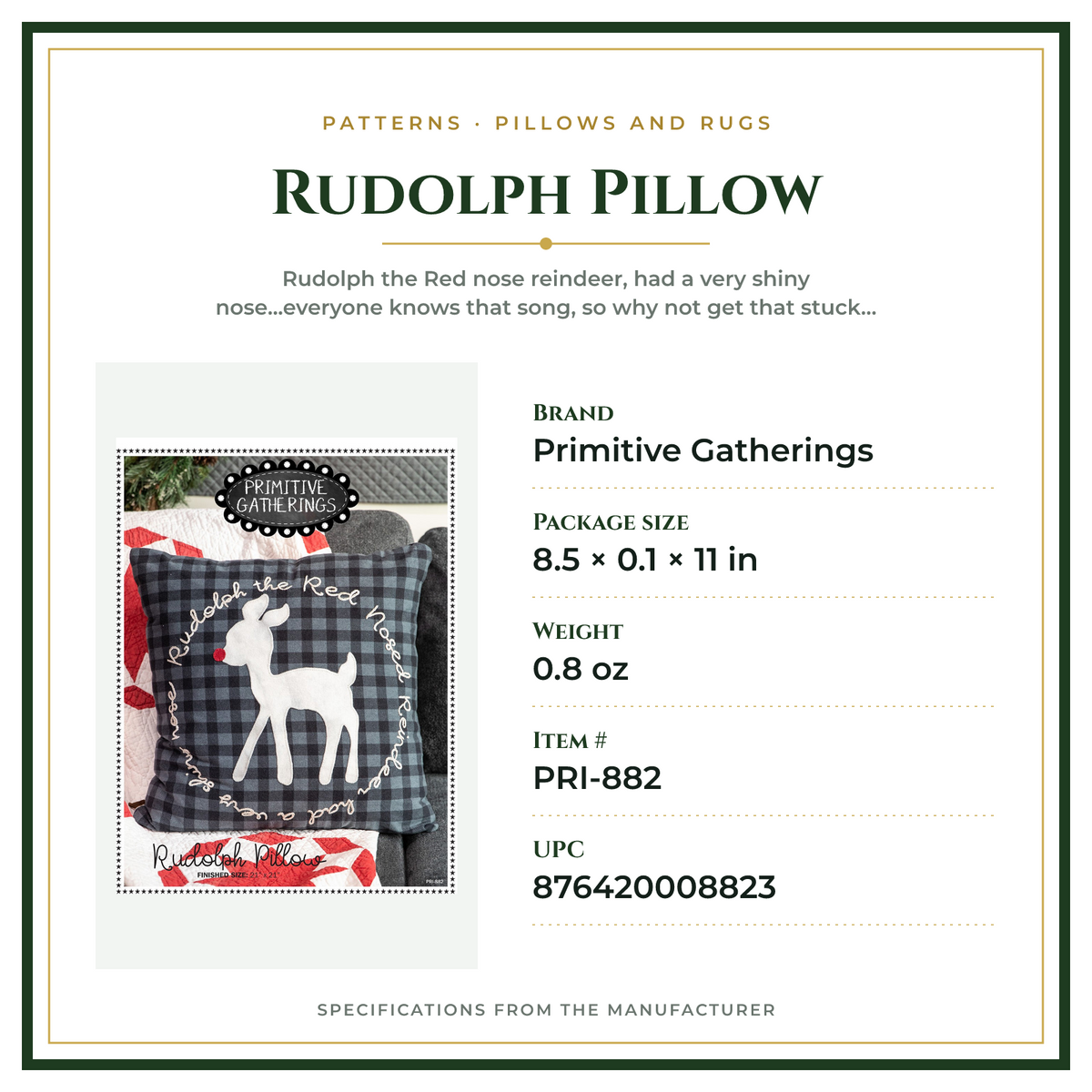 Product Specifications – Rudolph Pillow