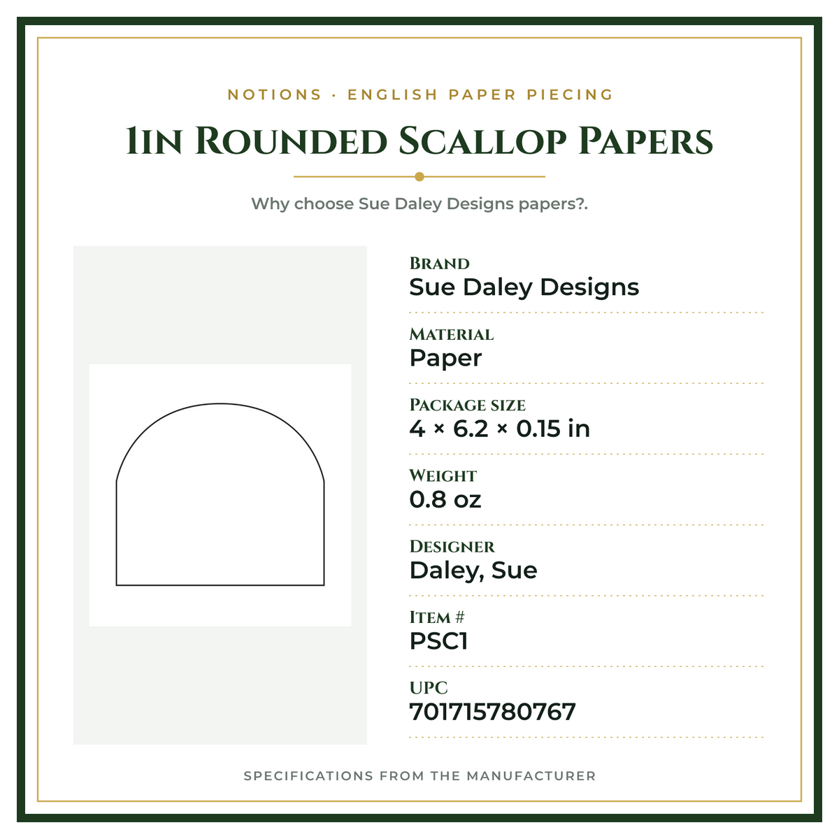 Product Specifications – 1in Rounded Scallop Papers