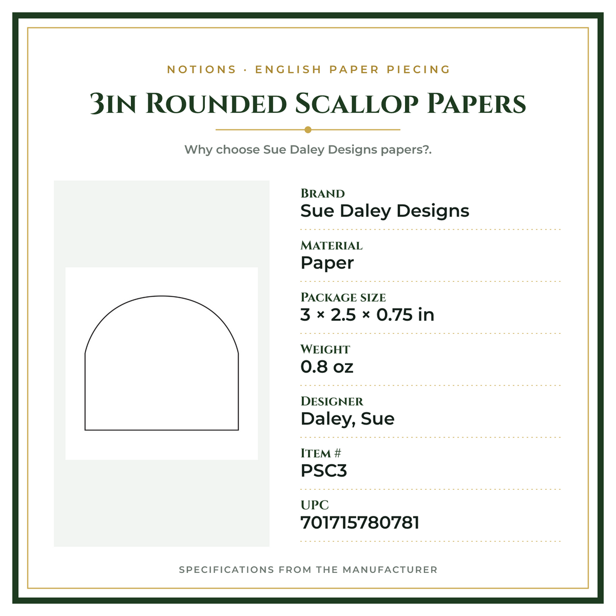 Product Specifications – 3in Rounded Scallop Papers