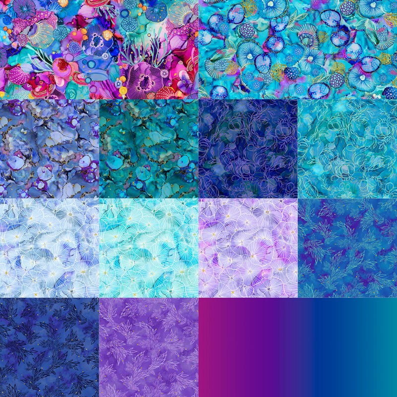 Fat Quarter Painted Sea, 13pcs/bundle