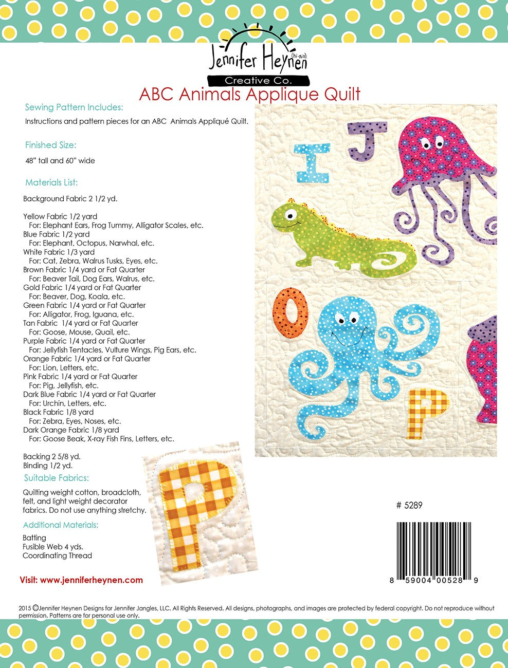 ABC Animals Applique Quilt Pattern