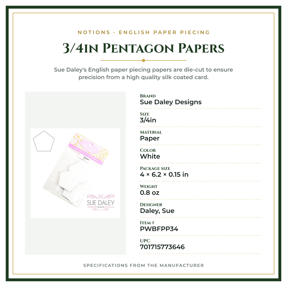 Product Specifications – 3/4in Pentagon Papers
