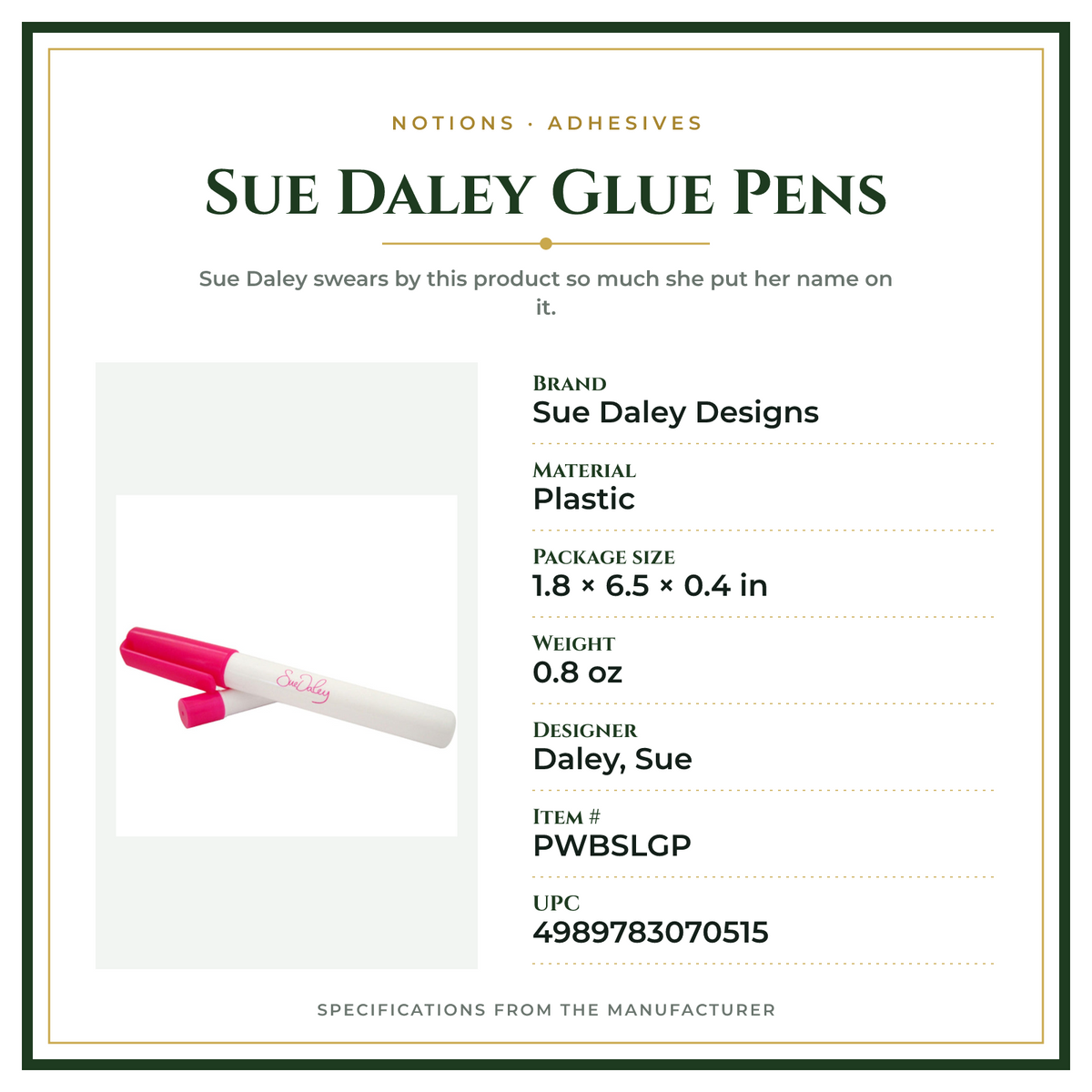 Product Specifications – Sue Daley Glue Pens