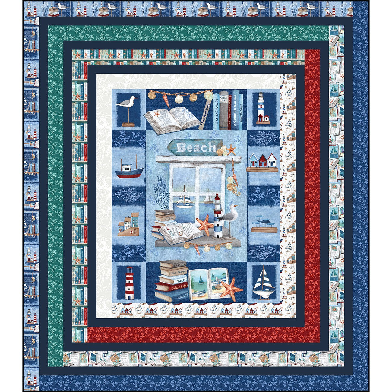 Beach Reads Digitally Printed Quilt Panel Sample