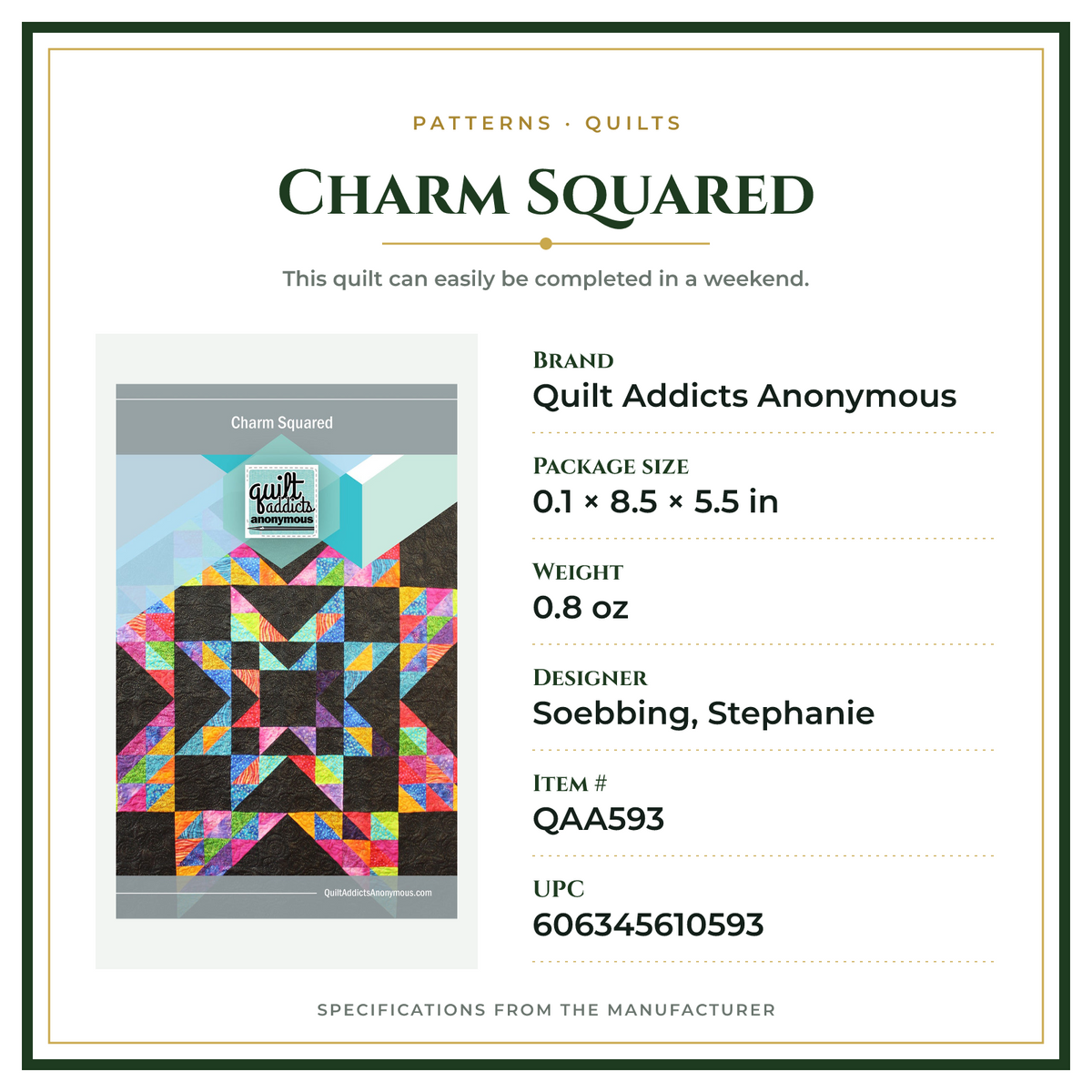 Product Specifications – Charm Squared