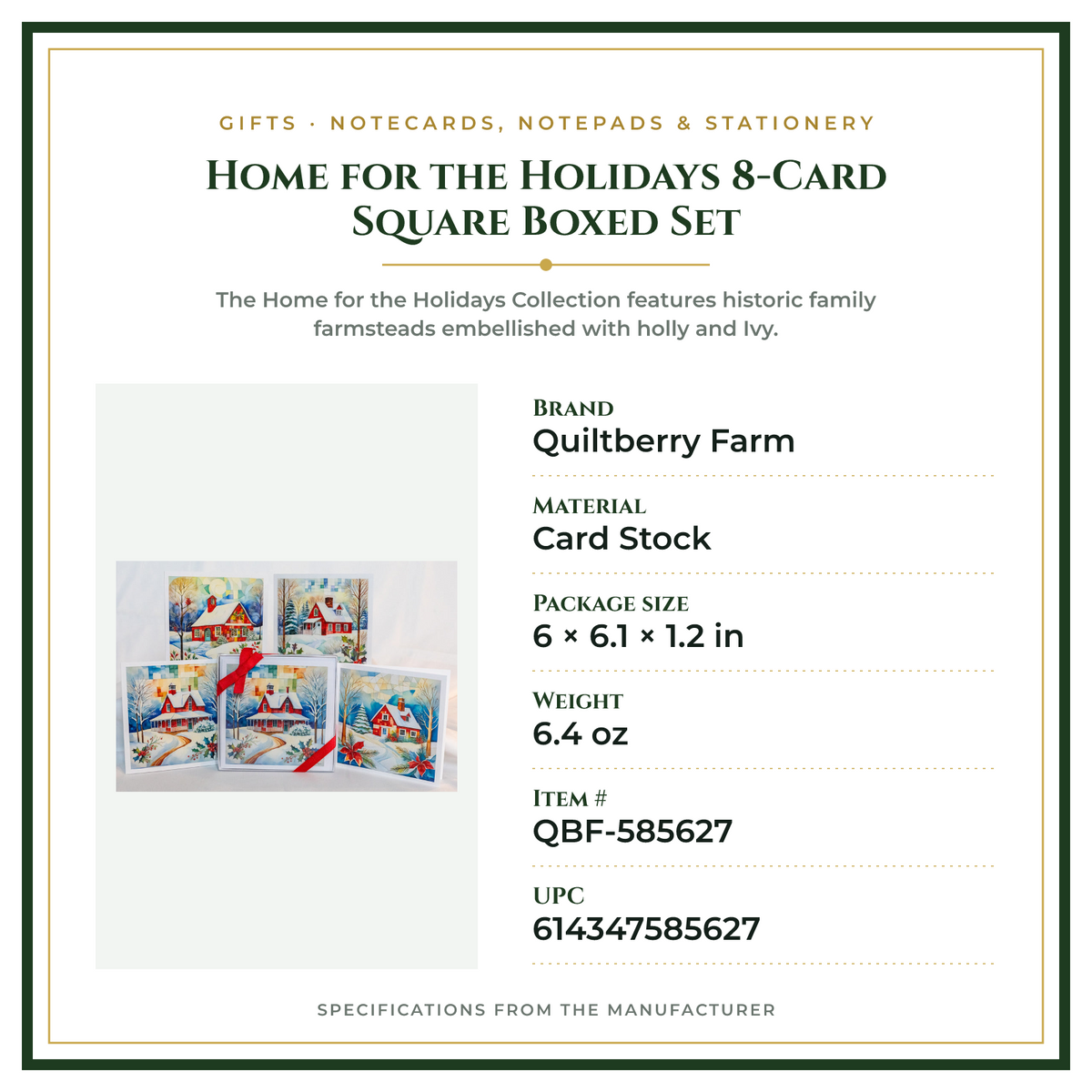 Product Specifications – Home for the Holidays 8-Card Square Boxed Set