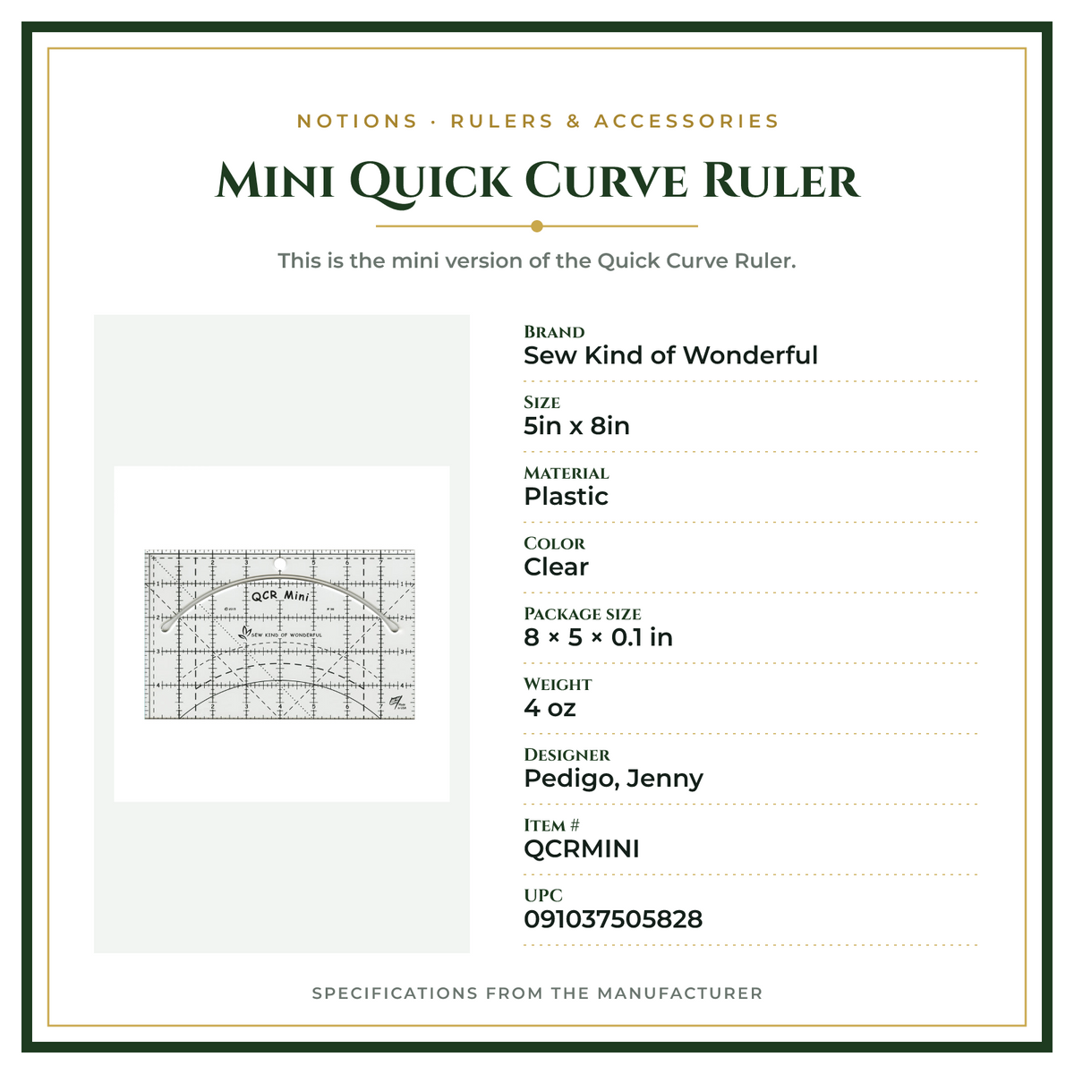 Product Specifications – Mini Quick Curve Ruler
