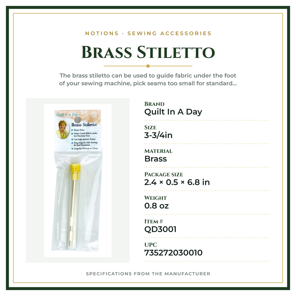 Product Specifications – Brass Stiletto
