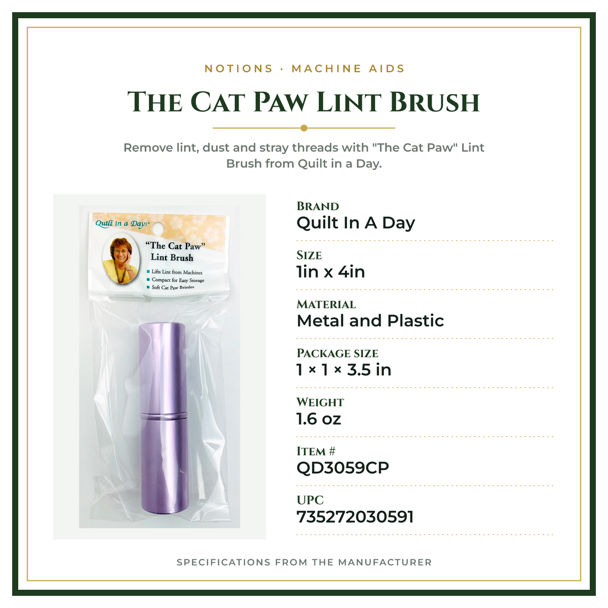 Product Specifications – The Cat Paw Lint Brush