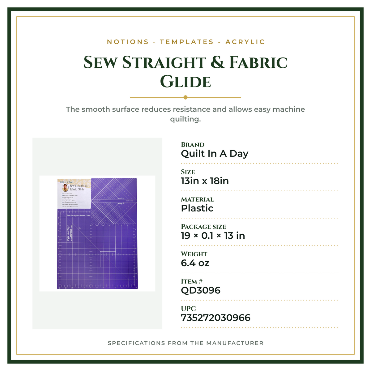 Product Specifications – Sew Straight & Fabric Glide