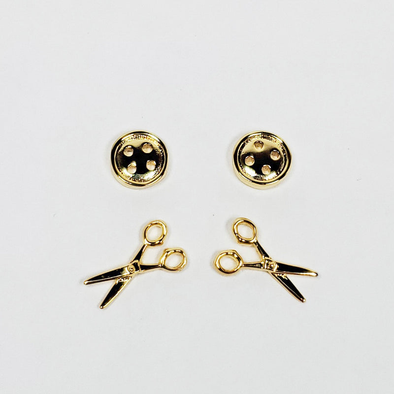 Button & Scissors Earring Set of 2 Gold