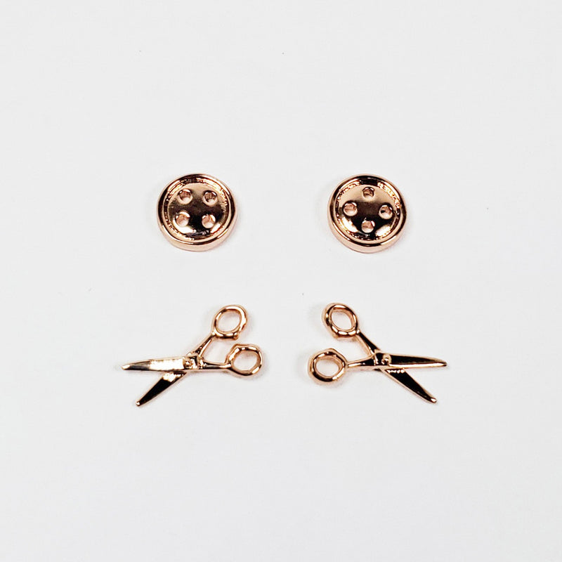 Button & Scissors Earring Set of 2 Rose Gold