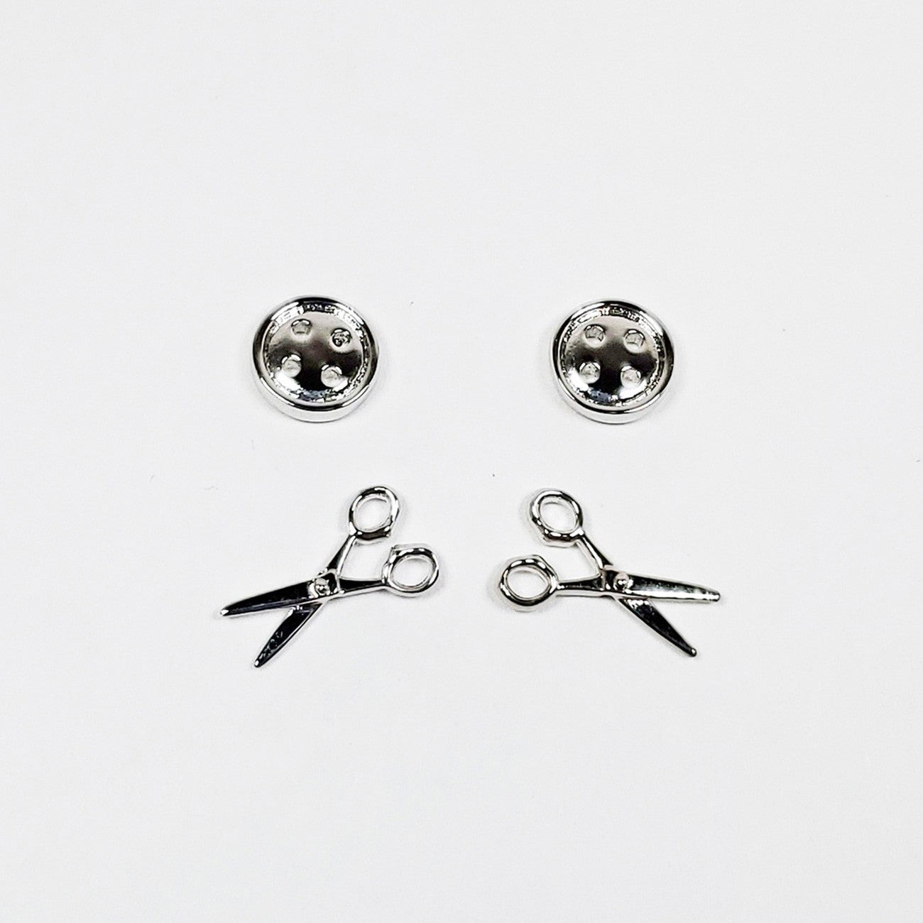 Button & Scissors Earring Set of 2 Silver
