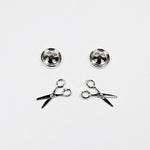 Button & Scissors Earring Set of 2 Silver