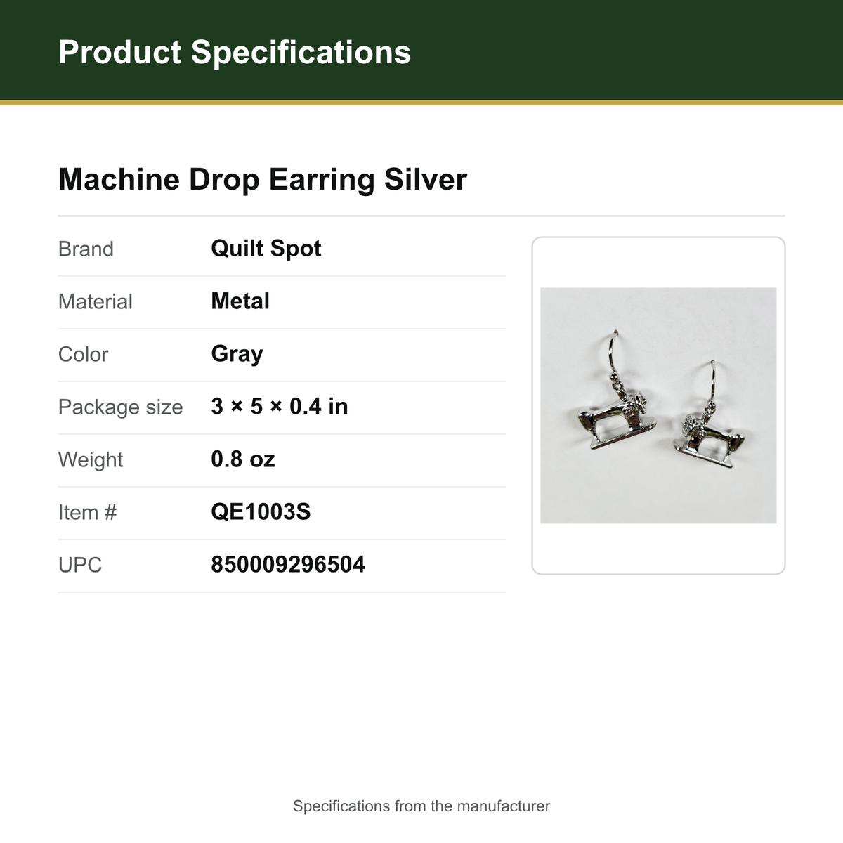 Product Specifications – Machine Drop Earring Silver
