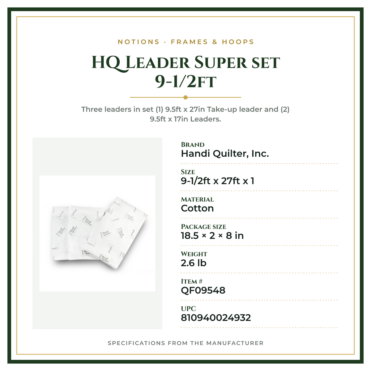Product Specifications – HQ Leader Super set 9-1/2ft