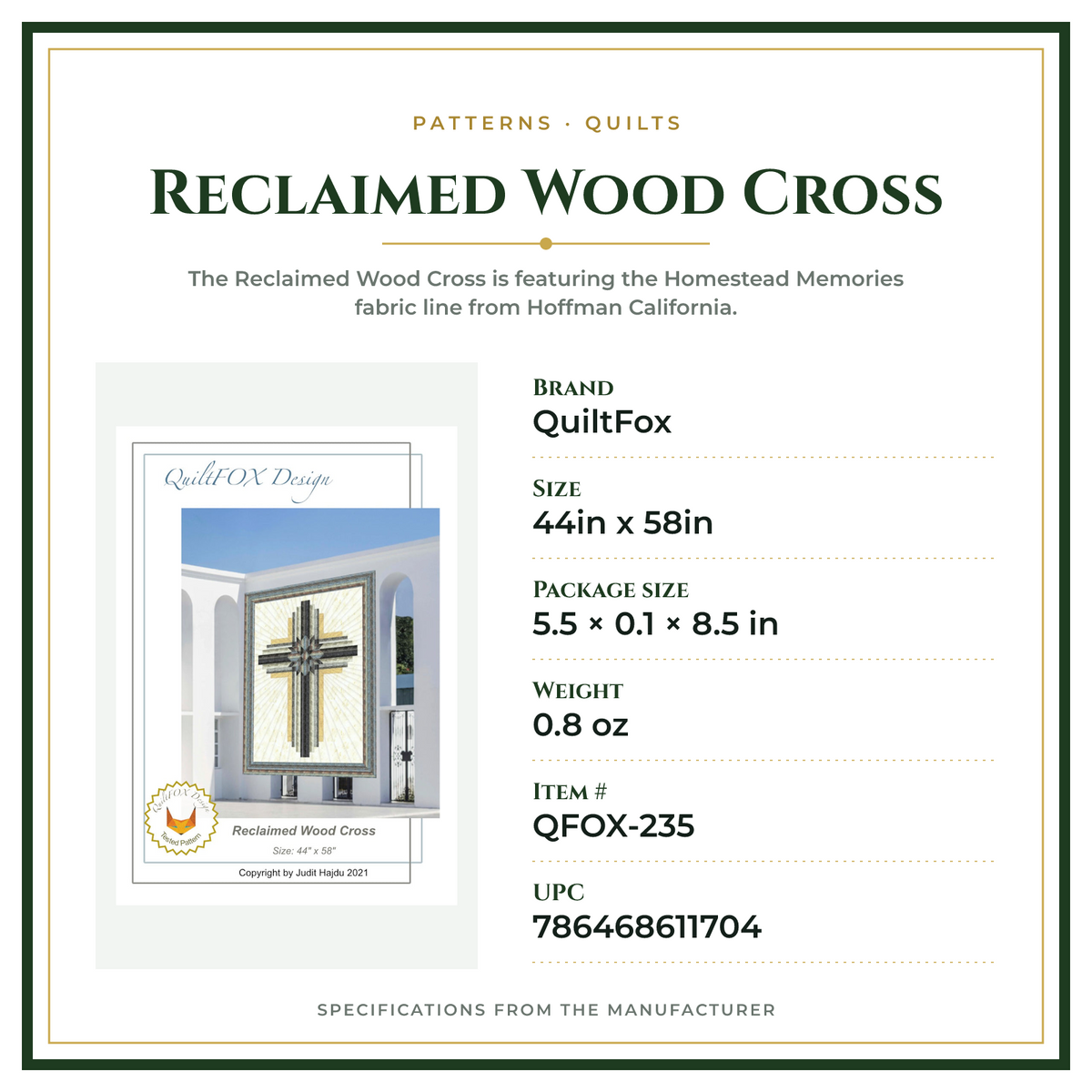 Product Specifications – Reclaimed Wood Cross