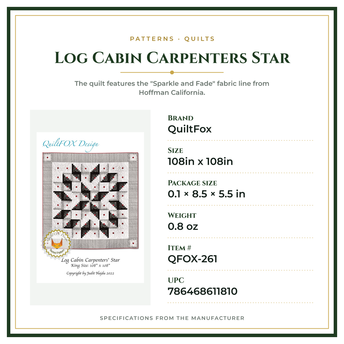 Product Specifications – Log Cabin Carpenters Star