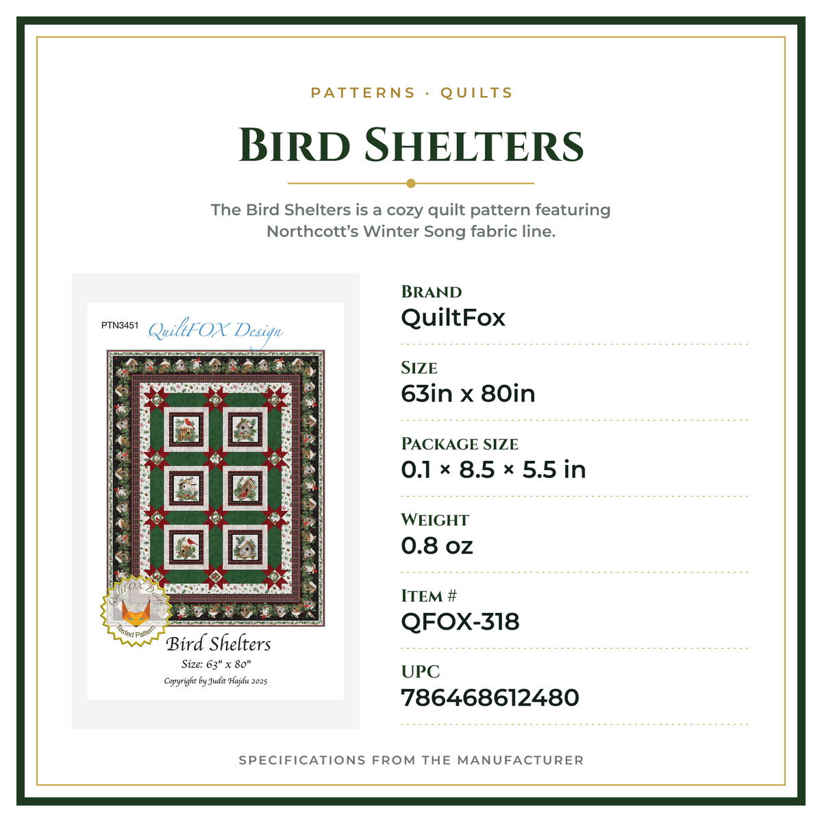 Product Specifications – Bird Shelters