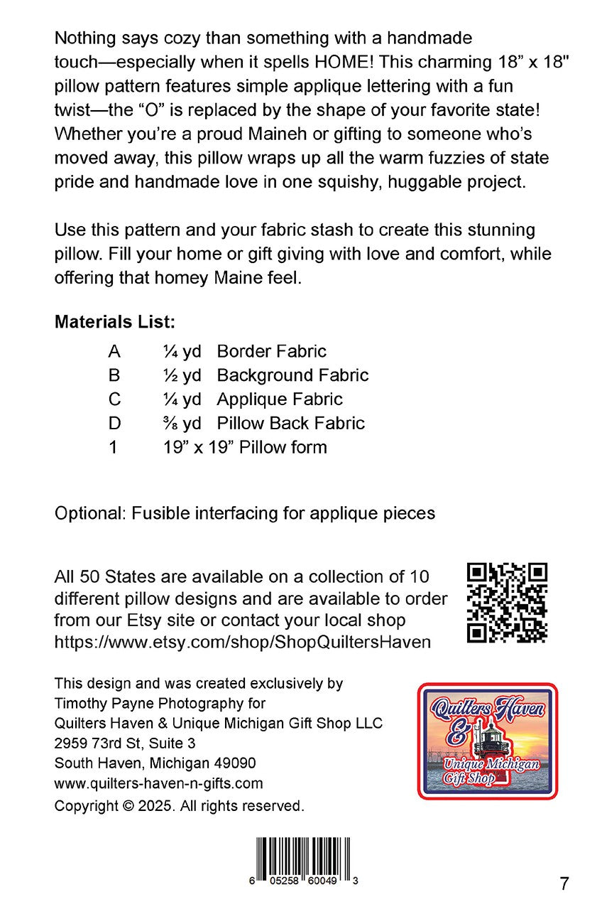 Maine HOME Pillow Pattern