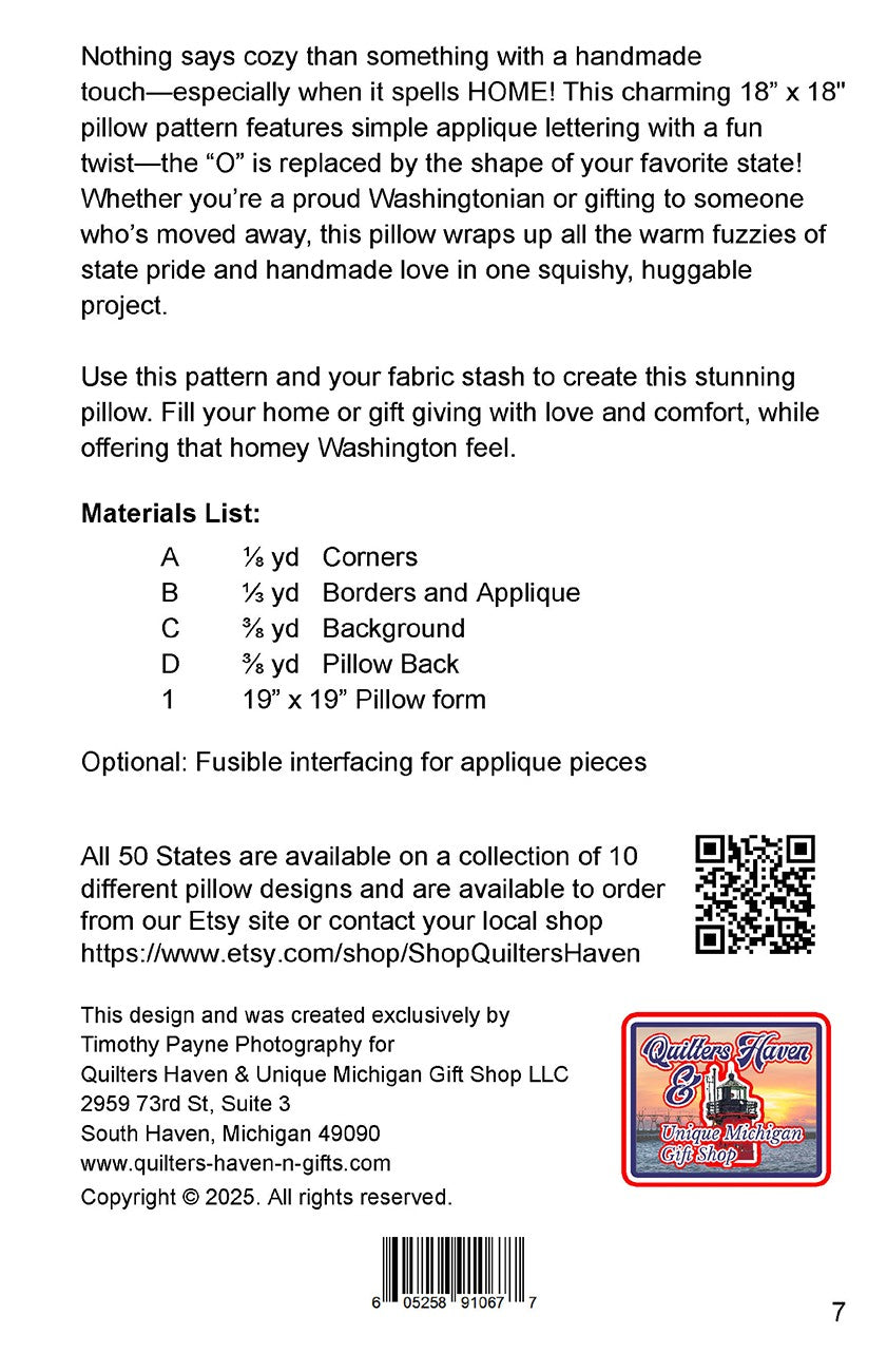 Washington HOME Pillow Pattern