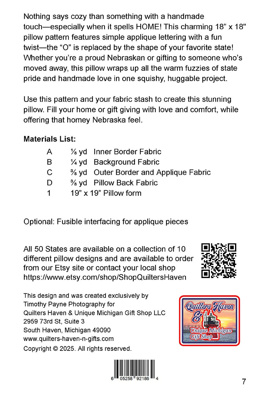 Nebraska HOME Pillow Pattern