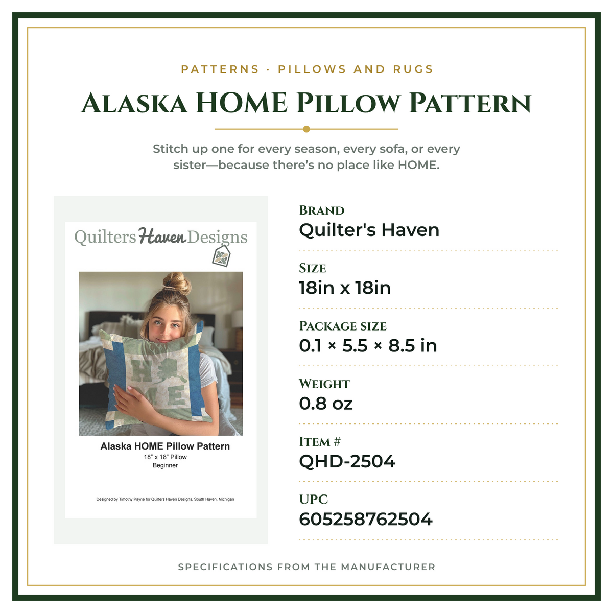 Product Specifications – Alaska HOME Pillow Pattern