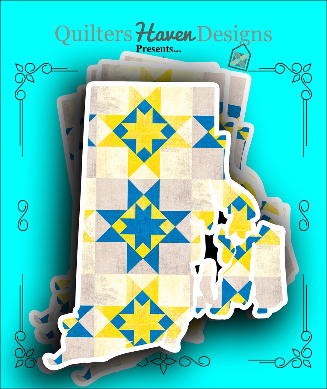 Rhode Island Quilt Sticker 6pk