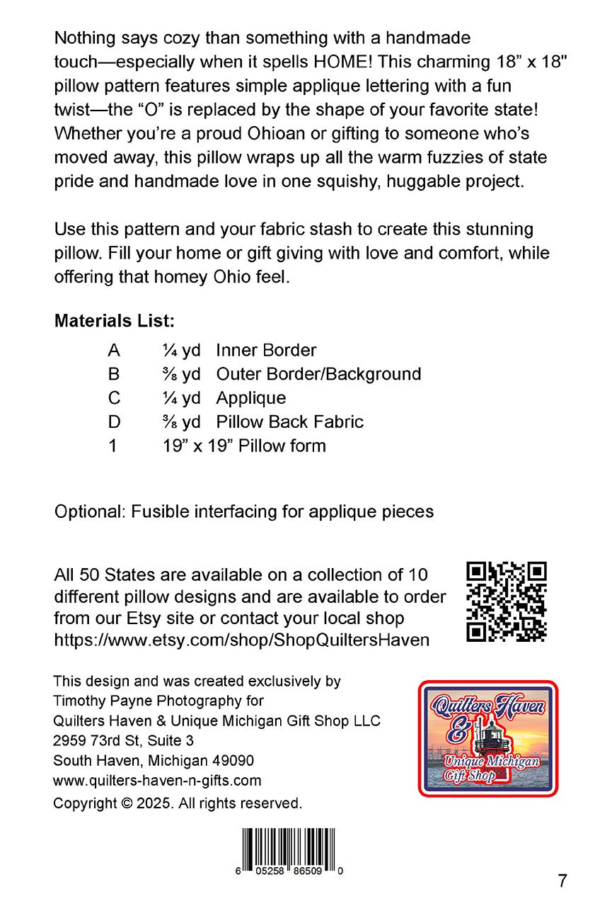 Ohio HOME Pillow Pattern