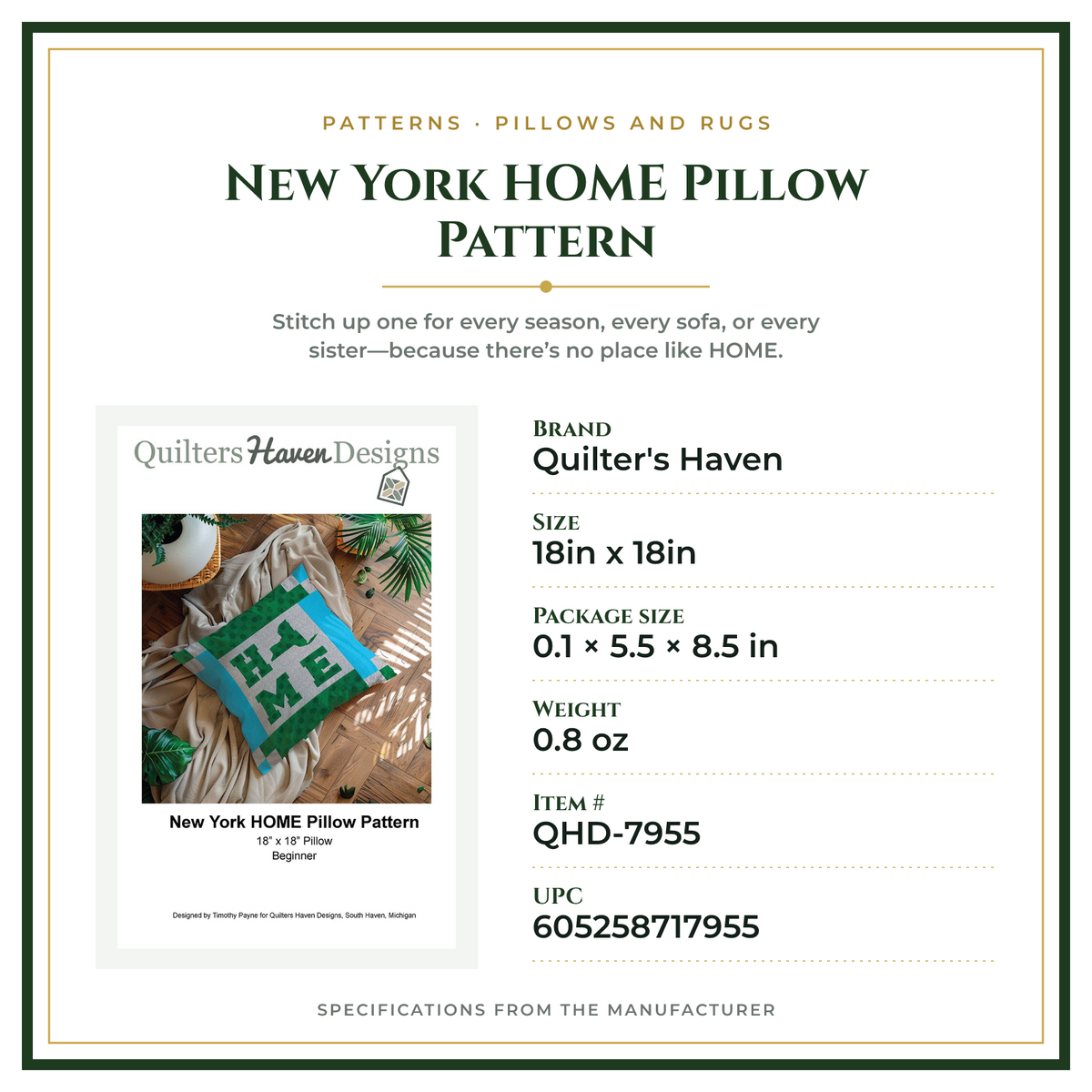Product Specifications – New York HOME Pillow Pattern