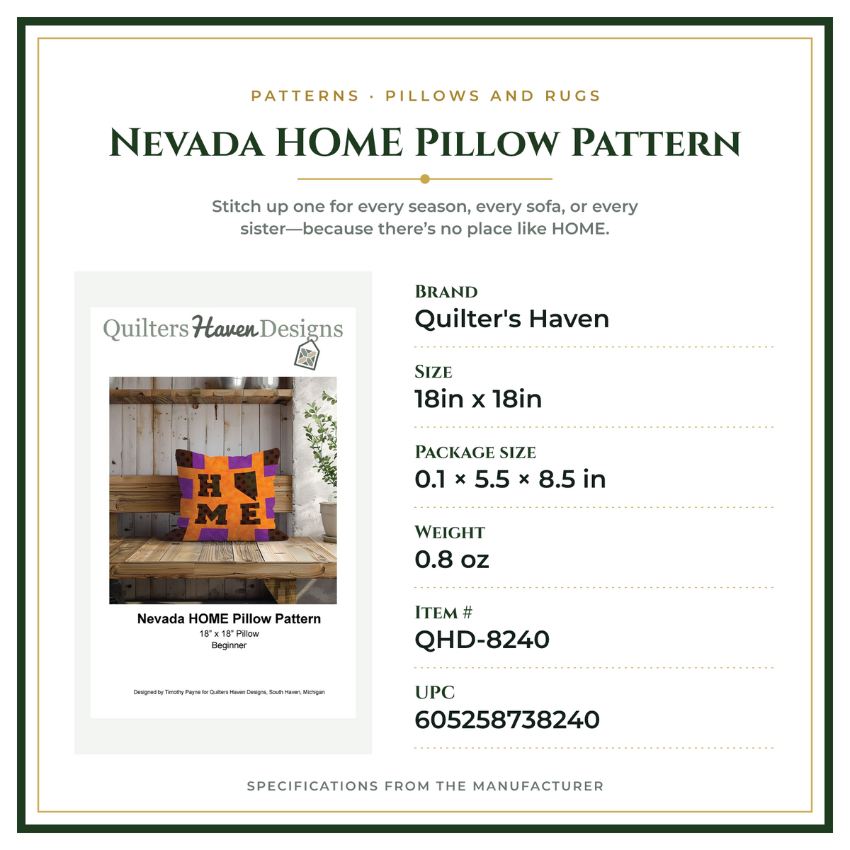 Product Specifications – Nevada HOME Pillow Pattern