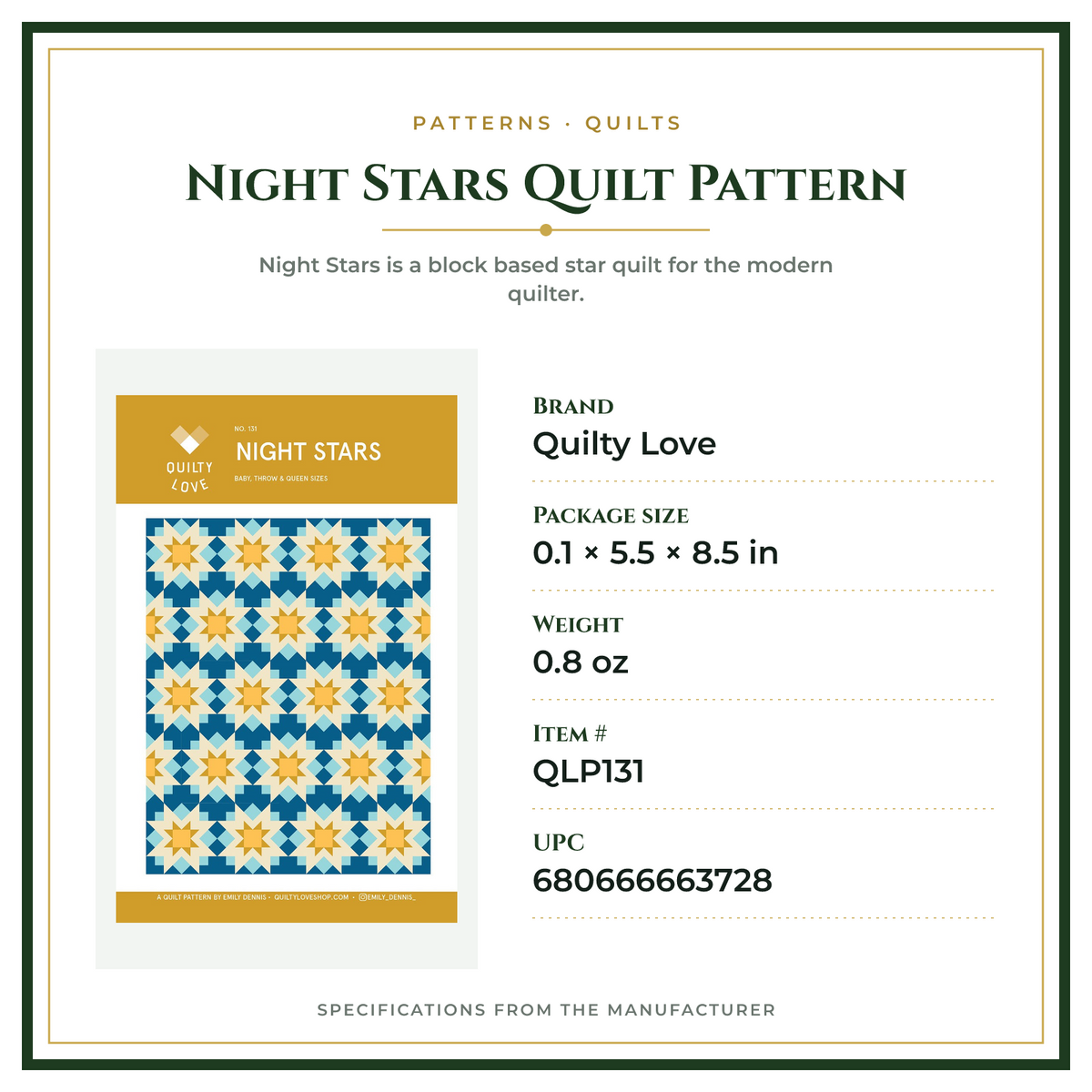 Product Specifications – Night Stars Quilt Pattern