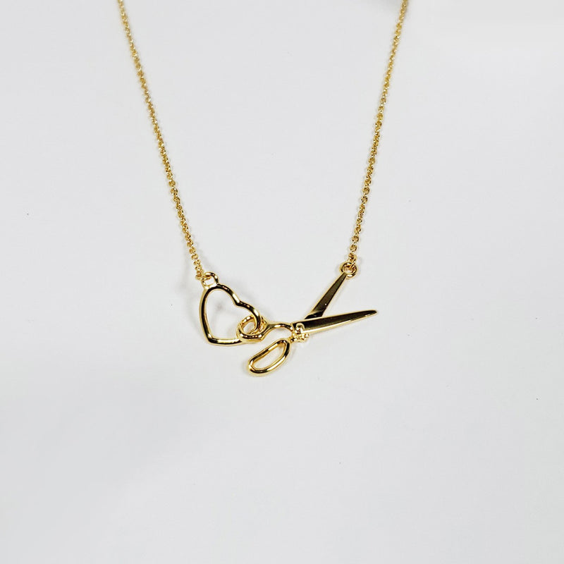 Scissor & Heart Charm Necklace Gold
