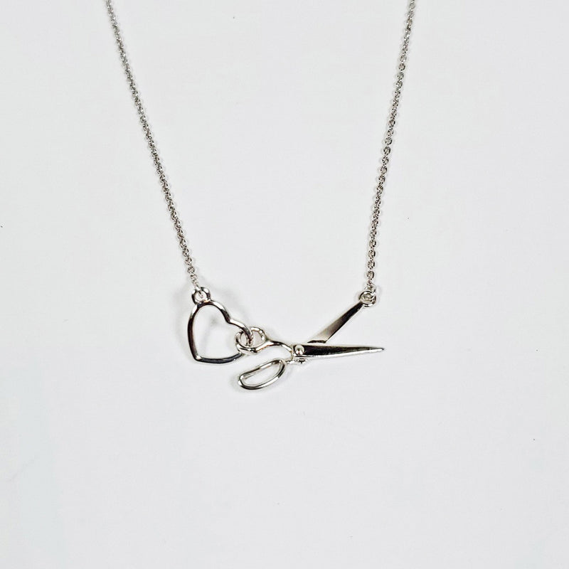 Scissor & Heart Charm Necklace Silver