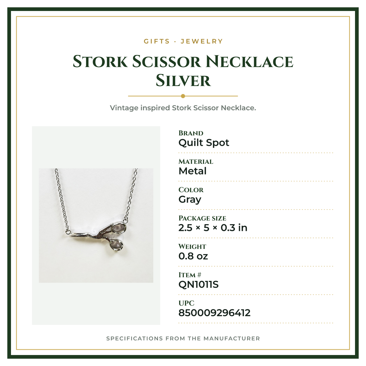 Product Specifications – Stork Scissor Necklace Silver