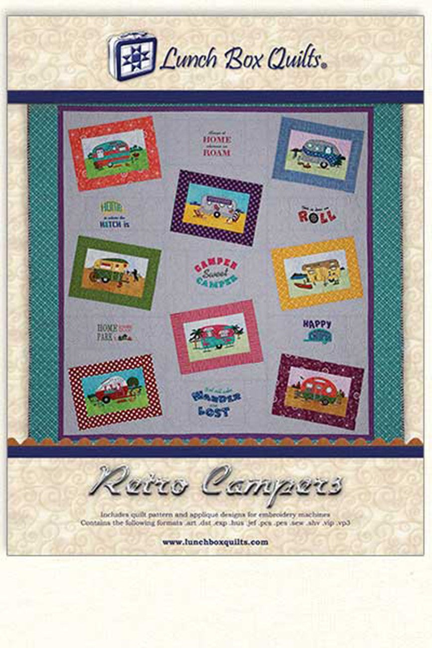 Retro Campers Applique Machine Embroidery Pattern with Redemption Card and CD