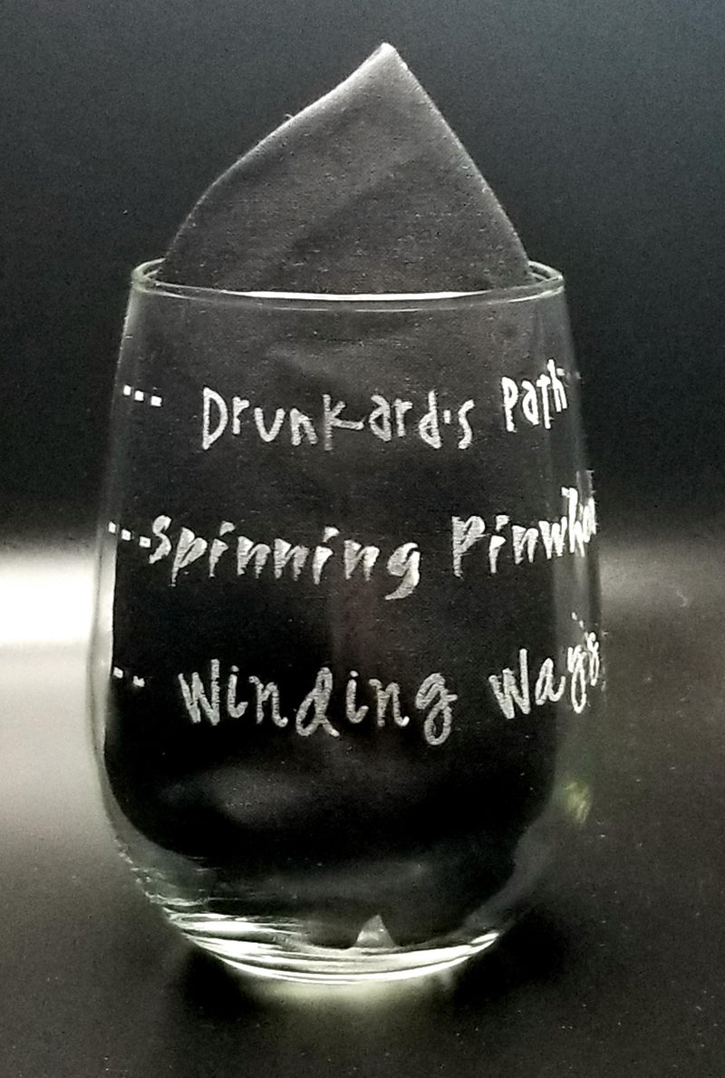 Drunkard's Path, Spinning Pinwheel, Winding Ways Stemless Wine Glass
