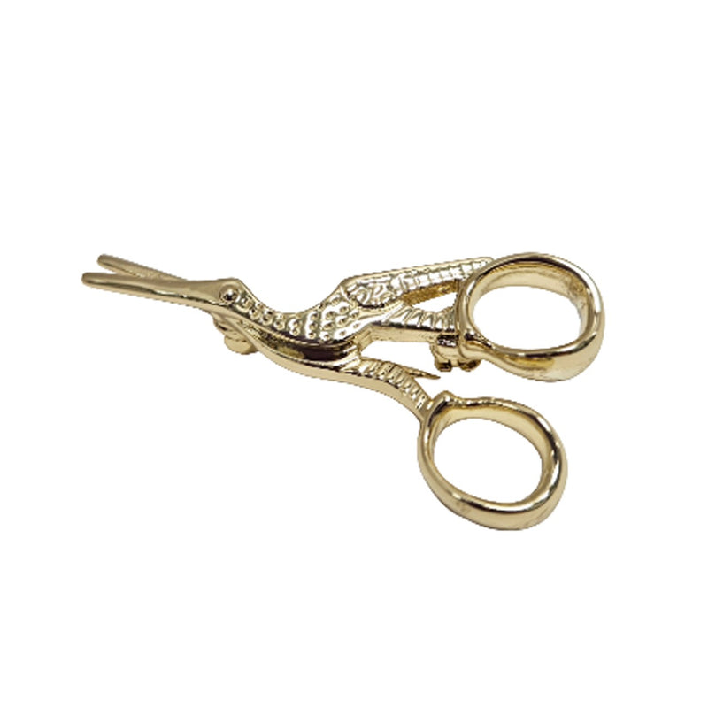 Stork Scissor Brooch Pin Gold