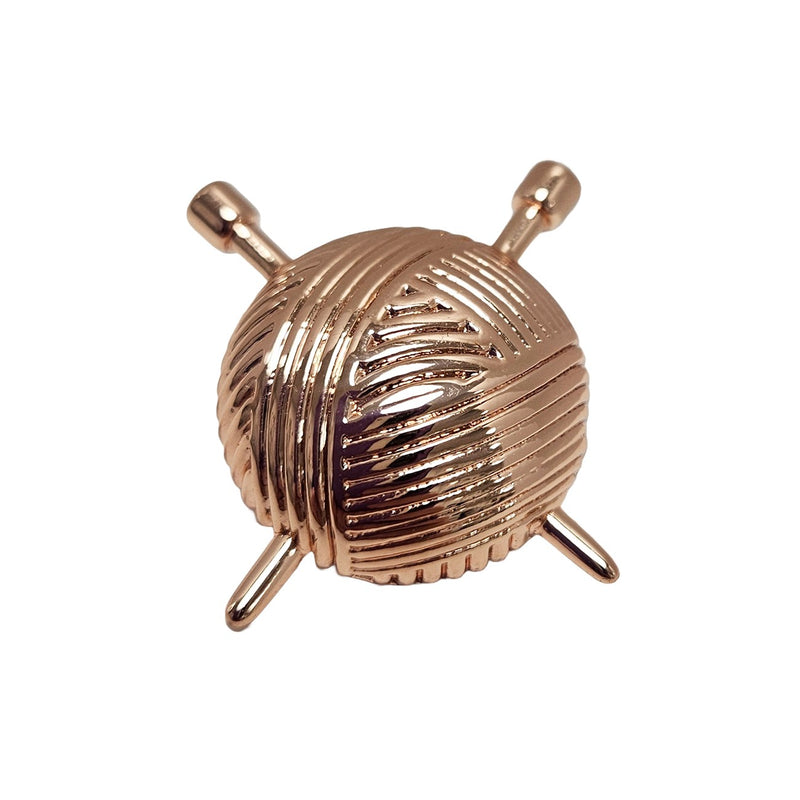 Yarn & Knitting Needles Brooch Pin Rose Gold